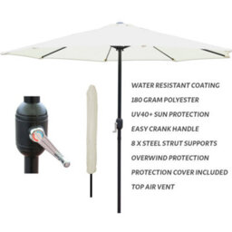 Glamhaus Garden Parasol Table Umbrella 2.7M With Crank Handle Uv40 Protection Free Protection Cover Robust Steel Cream - thumbnail 2