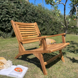 Garden Armchair Teak Wood - Solid Wood Armchair - Garden Sunchair Deckchair - thumbnail 4