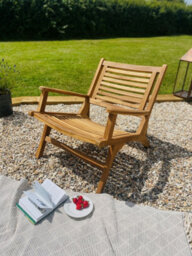 Garden Armchair Teak Wood - Solid Wood Armchair - Garden Sunchair Deckchair - thumbnail 1