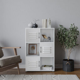 Urbn-Living Urbnliving 91Cm Height 6 Cube Bookcase White Metal Door Display Storage Unit Shelving Cupboard White