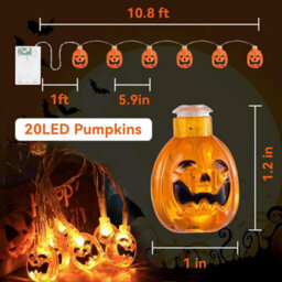 Halloween Pumpkin String Lights: 20 Led Waterproof Orange Battery Lights With 2 Modes For Indoor/outdoor Decor - thumbnail 3