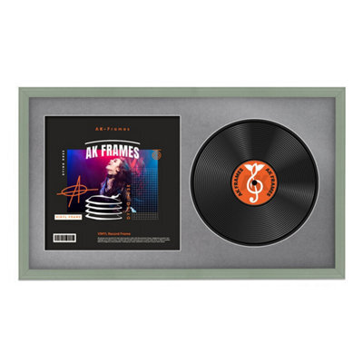 "30X17"" Green Classic Vinyl Record Frame With Mid Grey Mount For 12 Inch Lp Album Cover & Disc - Ak Frames" - image 1