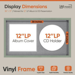 "30X17"" Green Classic Vinyl Record Frame With Mid Grey Mount For 12 Inch Lp Album Cover & Disc - Ak Frames" - thumbnail 2