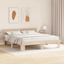 Berkfield Modern With Headboard Brown 200 X 200 Cm Solid Pine Wood - thumbnail 4