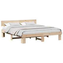 Berkfield Modern With Headboard Brown 200 X 200 Cm Solid Pine Wood - thumbnail 3