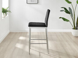 Furniturebox Set Of 2 Milan Black Diamond-Stiched Soft Touch Velvet Silver Chrome Leg Padded Counter Stools - thumbnail 4