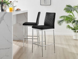 Furniturebox Set Of 2 Milan Black Diamond-Stiched Soft Touch Velvet Silver Chrome Leg Padded Counter Stools - thumbnail 9