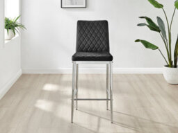 Furniturebox Set Of 2 Milan Black Diamond-Stiched Soft Touch Velvet Silver Chrome Leg Padded Counter Stools - thumbnail 3