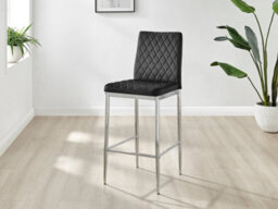 Furniturebox Set Of 2 Milan Black Diamond-Stiched Soft Touch Velvet Silver Chrome Leg Padded Counter Stools - thumbnail 2