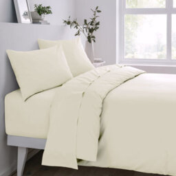 Gr8 Home Sleepdown Fitted Sheet Ivory Easy Care Polycotton Bed Linen Bedsheet Bedding Super King - thumbnail 1