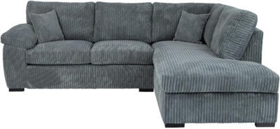 Delta Grey Jumbo Cord L Shape 4 Seater Right Hand Facing Corner Sofa - image 1