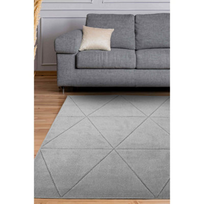 Melrose Solid Grey Lines Design Indoor X-Large Area Rug 12mm Pile Height 200/290Cm - image 1