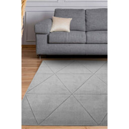 Melrose Solid Grey Lines Design Indoor X-Large Area Rug 12mm Pile Height 200/290Cm - thumbnail 1
