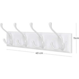 Songmics Wall Mounted Coat Rack, Hook Rack With 4 Tri-Hooks, For Clothes, Keys, Hats, Purses, In The Entryway, Bathroom, Closet Room, White - thumbnail 7