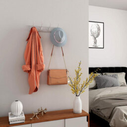 Wall Mounted Coat Rack, Hook Rack With 4 Tri-Hooks, For Clothes, Keys, Hats, Purses, In The Entryway, Bathroom, Closet Room, White
