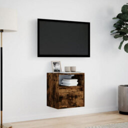 Berkfield Tv Wall Cabinet With Led Lights Smoked Oak 41X31X45 Cm - thumbnail 4