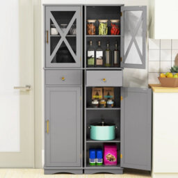 Costway 168 Cm Tall Bathroom Cabinet Narrow Storage Cabinet With Drawer-Grey - thumbnail 4
