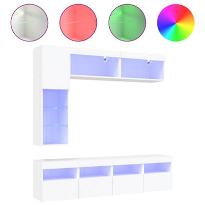 Berkfield Versatile 7 Piece Tv Wall Cabinet Set With Led Lights White - image 1