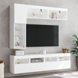 Berkfield Versatile 7 Piece Tv Wall Cabinet Set With Led Lights White - thumbnail 4