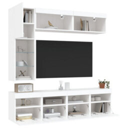 Berkfield Versatile 7 Piece Tv Wall Cabinet Set With Led Lights White - thumbnail 5