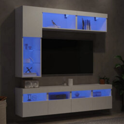 Berkfield Versatile 7 Piece Tv Wall Cabinet Set With Led Lights White - thumbnail 2