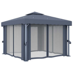 Berkfield Gazebo With Curtain 3X3 M Anthracite Aluminium - thumbnail 3