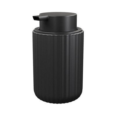 GoodHome Rawa Matt Black Ribbed Effect Ceramic Freestanding Soap Dispenser - image 1