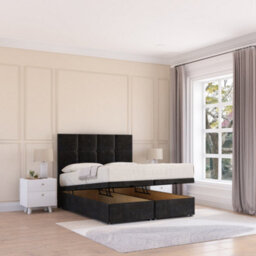 Sloomy Jasmine End Lift Ottoman Bed 4Ft6 With Sprung Memory Mattress - Black Plush & Headboard- Double - thumbnail 1