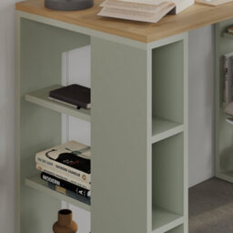 Decortie Modern Colmar 106Cm Working Desk Particleboard 3 Open Shelves Wall Fix H75Xw106Cm, Oak, Ash Green - thumbnail 4