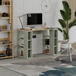 Decortie Modern Colmar 106Cm Working Desk Particleboard 3 Open Shelves Wall Fix H75Xw106Cm, Oak, Ash Green - thumbnail 5
