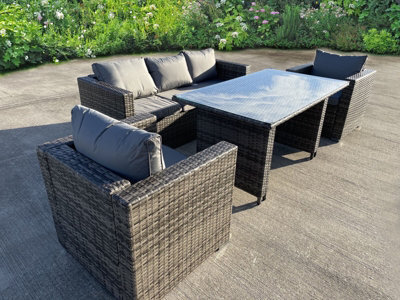 UK Leisure World Rattan Wicker Garden Outdoor Seater Sofa Conservatory Furniture Patio Coffee Table Stools Storage Dining Set Grey