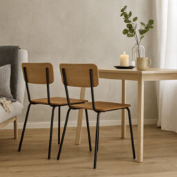 Wyld Haus Sorenna Set Of 4 Oak-Effect Dining Chairs With Black Powder-Coated Steel Legs - thumbnail 2