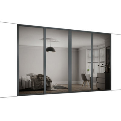 Spacepro Shaker Contemporary Shaker Mirrored Gloss Graphite 4 Door Sliding Wardrobe Door Kit (H)2220mm (W)3048mm - image 1