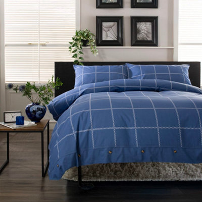The Lyndon Company Crossley Heath Duvet Set  100% Cotton With Piped Cuffs & Button Detail - image 1