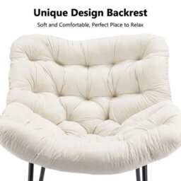 White Garden Rocking Chair Rattan Wicker Egg Chair With Cushioned Seat Metal Frame - thumbnail 4