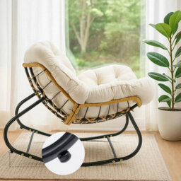 White Garden Rocking Chair Rattan Wicker Egg Chair With Cushioned Seat Metal Frame - thumbnail 2