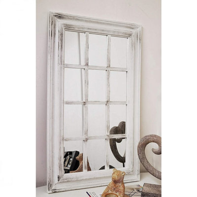 DEENZ White Rustic Rectangle Window Style Wall Mirror 43X73Cm