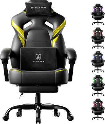 Gtplayer Big Gaming Chair, Ergonomic Office Chair With Footrest, 350Lbs, Premium Leather And Iridescent Trim, Ace-Armor, Yellow - image 1