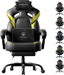 Gtplayer Big Gaming Chair, Ergonomic Office Chair With Footrest, 350Lbs, Premium Leather And Iridescent Trim, Ace-Armor, Yellow