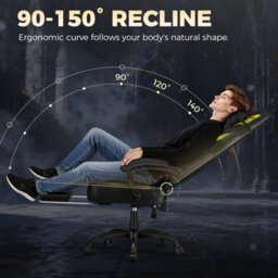 Gtplayer Big Gaming Chair, Ergonomic Office Chair With Footrest, 350Lbs, Premium Leather And Iridescent Trim, Ace-Armor, Yellow - thumbnail 4