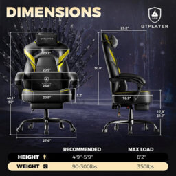 Gtplayer Big Gaming Chair, Ergonomic Office Chair With Footrest, 350Lbs, Premium Leather And Iridescent Trim, Ace-Armor, Yellow - thumbnail 2