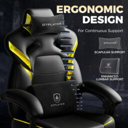 Gtplayer Big Gaming Chair, Ergonomic Office Chair With Footrest, 350Lbs, Premium Leather And Iridescent Trim, Ace-Armor, Yellow - thumbnail 7