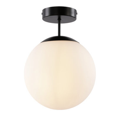 GoodHome Round Matt Glass & Metal Black Frosted Effect Led Ceiling Light - image 1