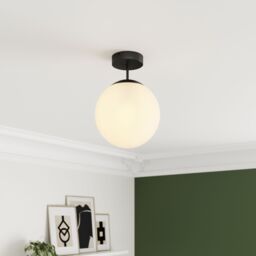 GoodHome Round Matt Glass & Metal Black Frosted Effect Led Ceiling Light - thumbnail 2