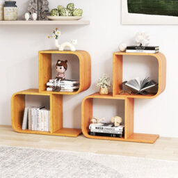 Costway 2-Tier S-Shaped Bamboo Bookcase Geometric Corner Display Shelf - thumbnail 5