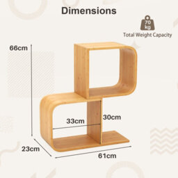 Costway 2-Tier S-Shaped Bamboo Bookcase Geometric Corner Display Shelf - thumbnail 3
