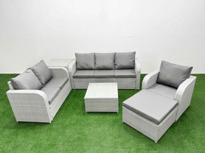 Fimous Pe Wicker 7 Seater Outdoor Rattan Furniture Sofa Sets Reclining Chair Loveseat 3 Seater Sofa Big Footstool Side Table - image 1