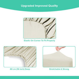 "Ameha Fitted Sheet 40Cm Extra Deep Pocket Bed Sheets Elastic Corners Soft Microfiber Fitted Sheet 16"" (Cream,single 91X 190 Cm)" - thumbnail 5