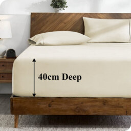 "Ameha Fitted Sheet 40Cm Extra Deep Pocket Bed Sheets Elastic Corners Soft Microfiber Fitted Sheet 16"" (Cream,single 91X 190 Cm)" - thumbnail 3