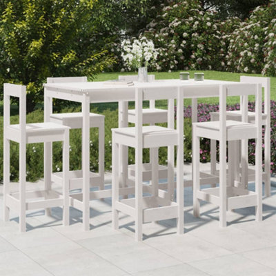 Berkfield 7 Piece Garden Bar Set White Solid Wood Pine - image 1